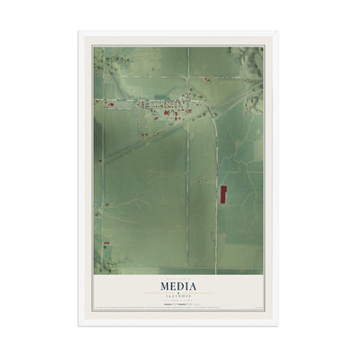 Map of Media, Illinois, 12 x 18 inch print in a white wood frame
