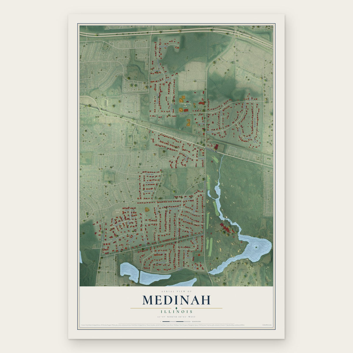 Medinah, Illinois map print, the full design