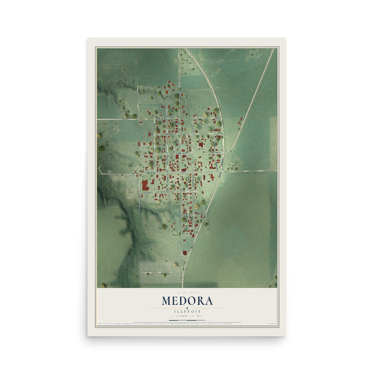 Map of Medora, Illinois, 12 x 18 inch unframed archival matte print