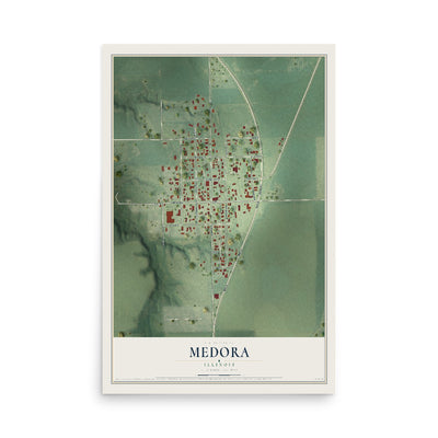 Map of Medora, Illinois, 12 x 18 inch unframed archival matte print