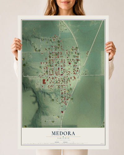 Map of Medora, Illinois, 24 x 36 inch unframed archival matte print