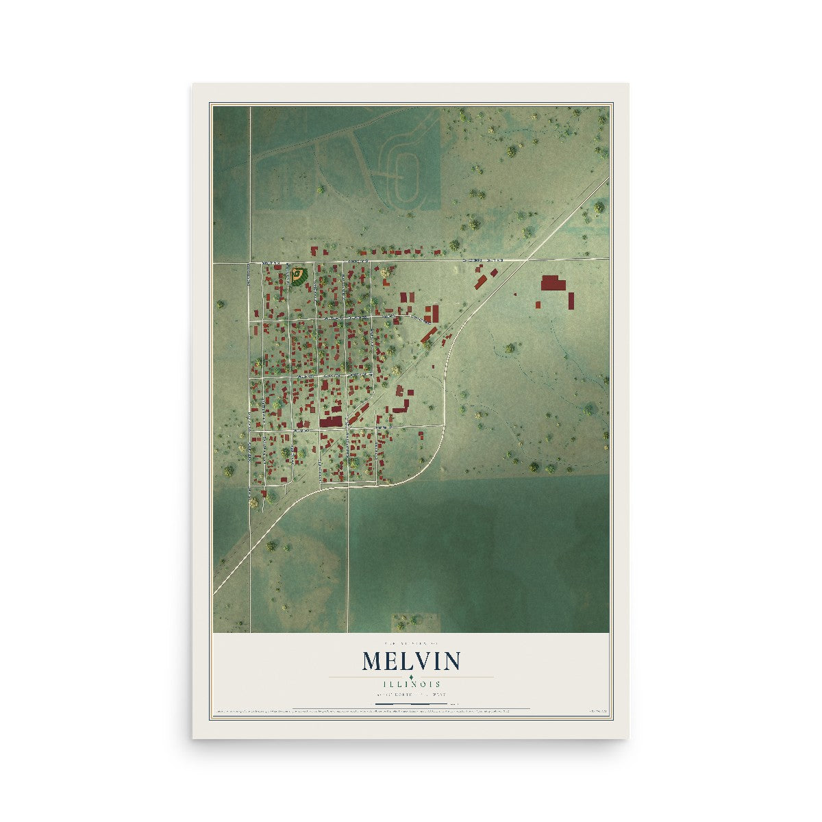 Map of Melvin, Illinois, 12 x 18 inch unframed archival matte print
