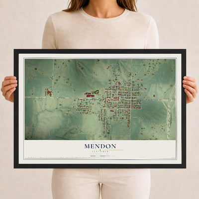 Map of Mendon, Illinois, 12 x 18 inch print in a black wood frame