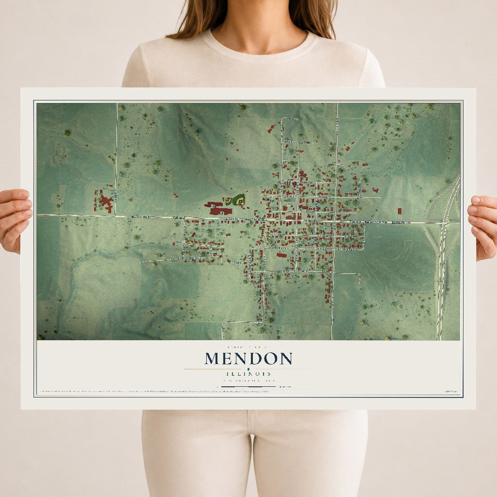 Map of Mendon, Illinois, 18 x 24 inch unframed archival matte print