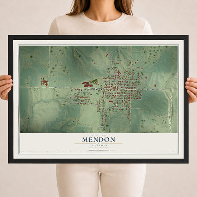 Map of Mendon, Illinois, 18 x 24 inch print in a black wood frame