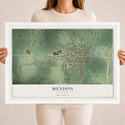 Map of Mendon, Illinois, 18 x 24 inch print in a white wood frame