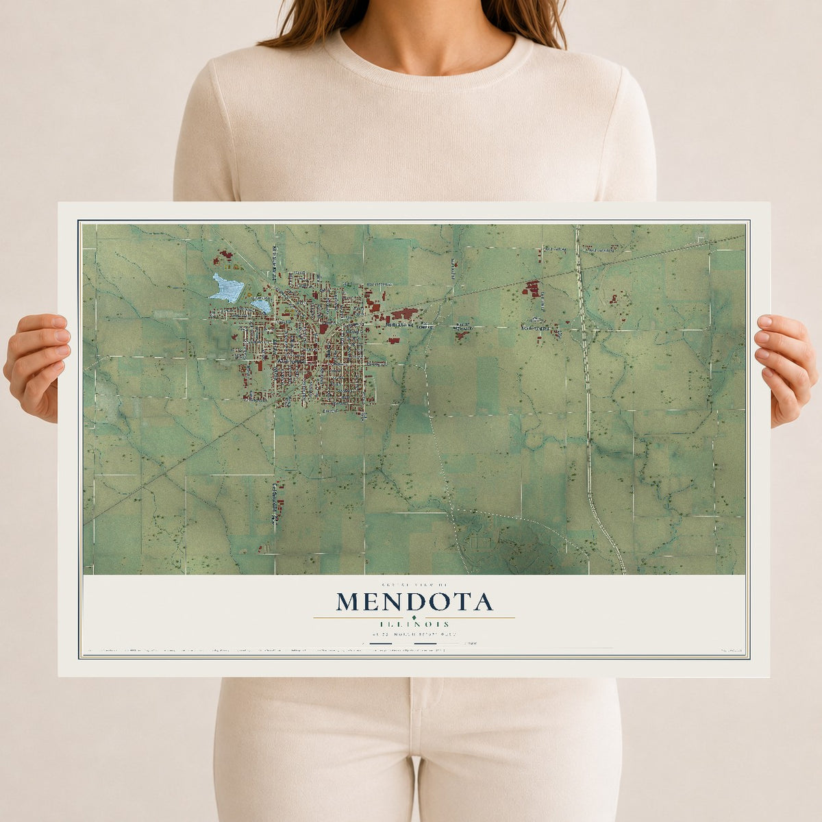 Map of Mendota, Illinois, 12 x 18 inch unframed archival matte print