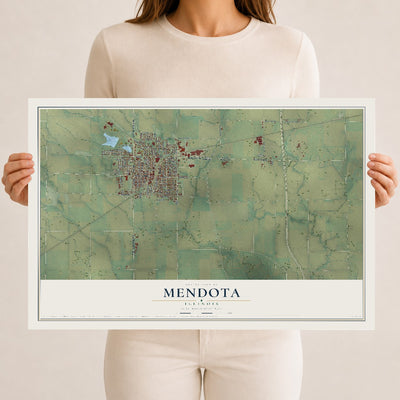 Map of Mendota, Illinois, 12 x 18 inch unframed archival matte print