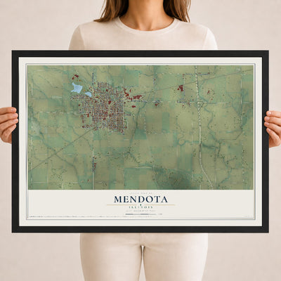 Map of Mendota, Illinois, 18 x 24 inch print in a black wood frame