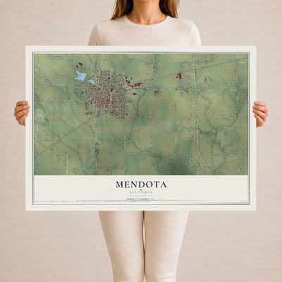 Map of Mendota, Illinois, 24 x 36 inch unframed archival matte print