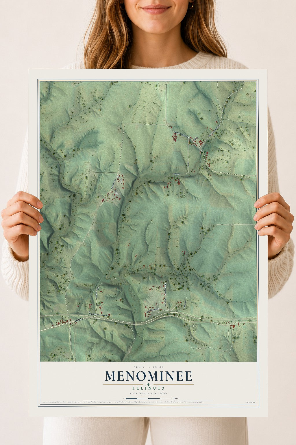 Map of Menominee, Illinois, 18 x 24 inch unframed archival matte print