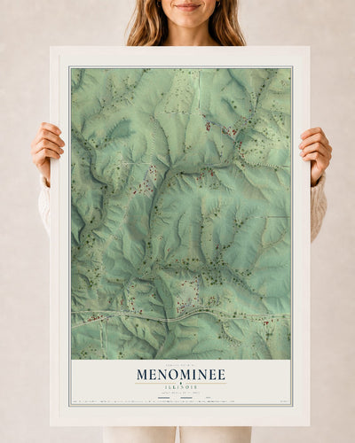 Map of Menominee, Illinois, 24 x 36 inch print in a white wood frame