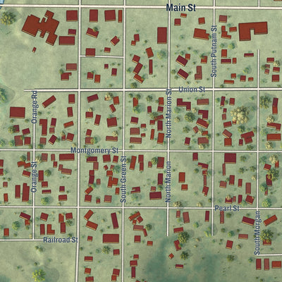 Close-up of the map of Meredosia, Illinois print showing street and building detail