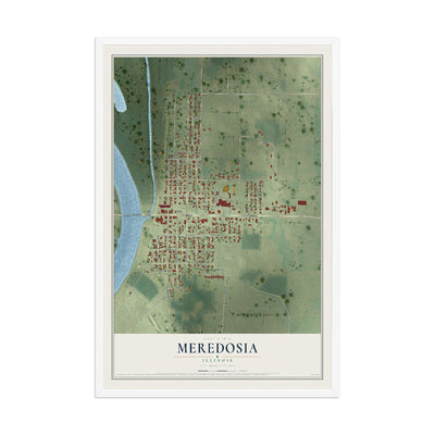 Map of Meredosia, Illinois, 12 x 18 inch print in a white wood frame