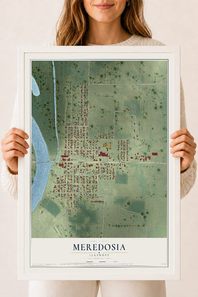Map of Meredosia, Illinois, 18 x 24 inch print in a white wood frame