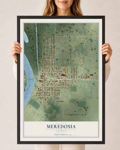 Map of Meredosia, Illinois, 24 x 36 inch print in a black wood frame