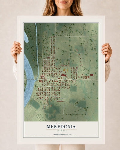 Map of Meredosia, Illinois, 24 x 36 inch print in a white wood frame