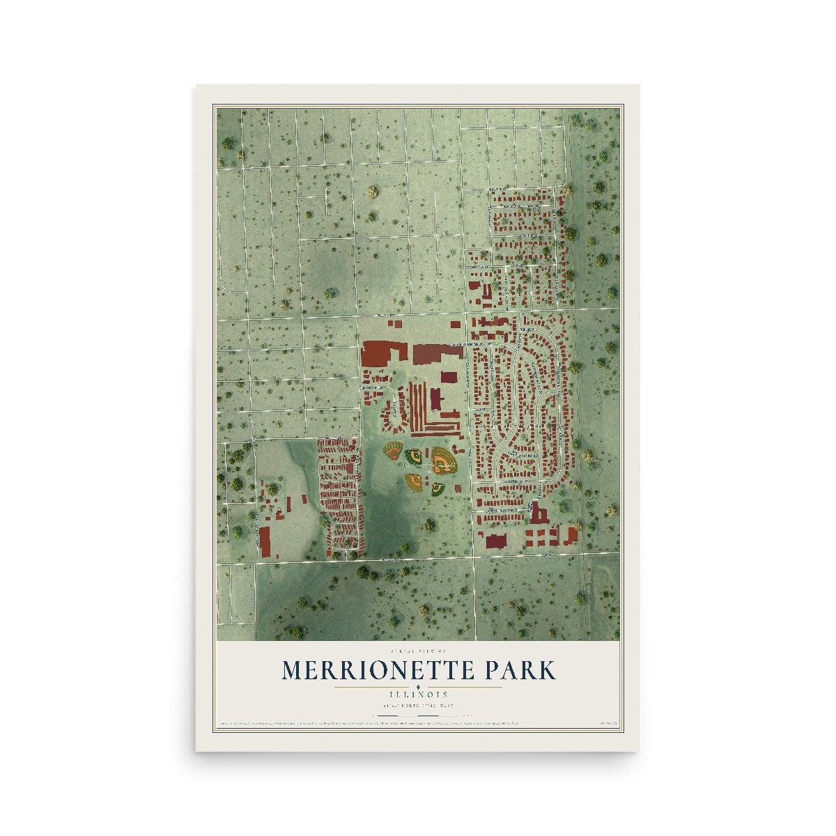 Map of Merrionette Park, Illinois, 12 x 18 inch unframed archival matte print