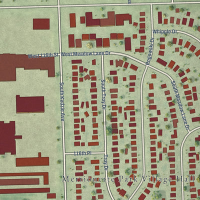 Close-up of the map of Merrionette Park, Illinois print showing street and building detail