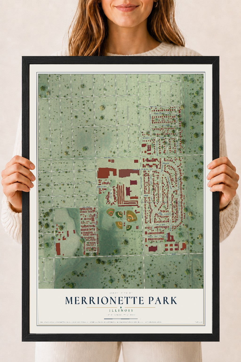 Map of Merrionette Park, Illinois, 18 x 24 inch print in a black wood frame