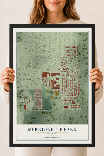 Map of Merrionette Park, Illinois, 18 x 24 inch print in a black wood frame
