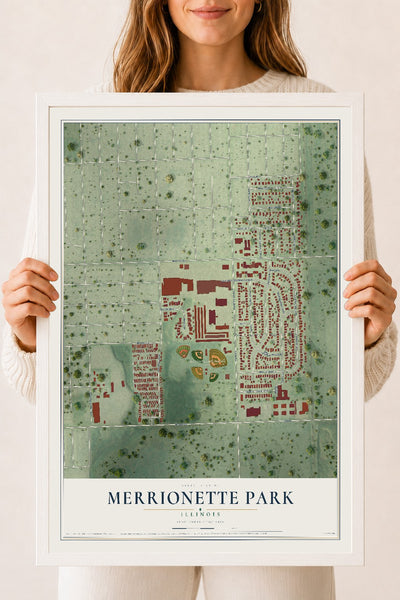 Map of Merrionette Park, Illinois, 18 x 24 inch print in a white wood frame