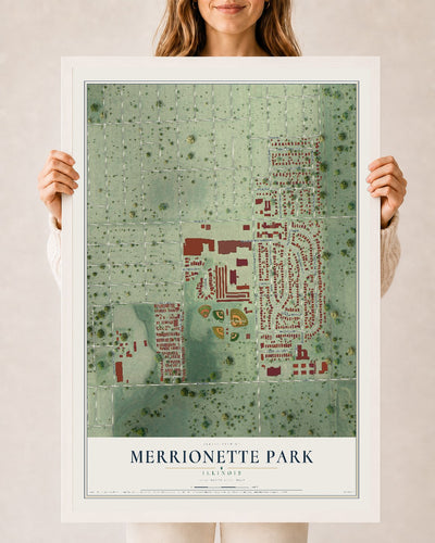 Map of Merrionette Park, Illinois, 24 x 36 inch print in a white wood frame