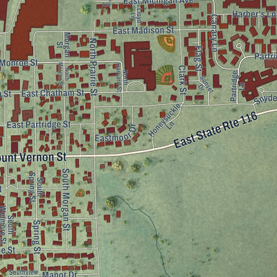 Second close-up of the map of Metamora, Illinois print showing more streets and buildings