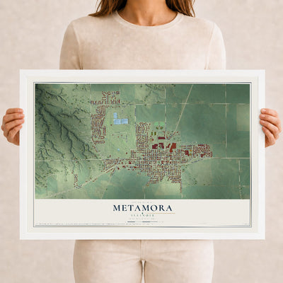 Map of Metamora, Illinois, 12 x 18 inch print in a white wood frame