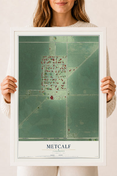 Map of Metcalf, Illinois, 18 x 24 inch print in a white wood frame