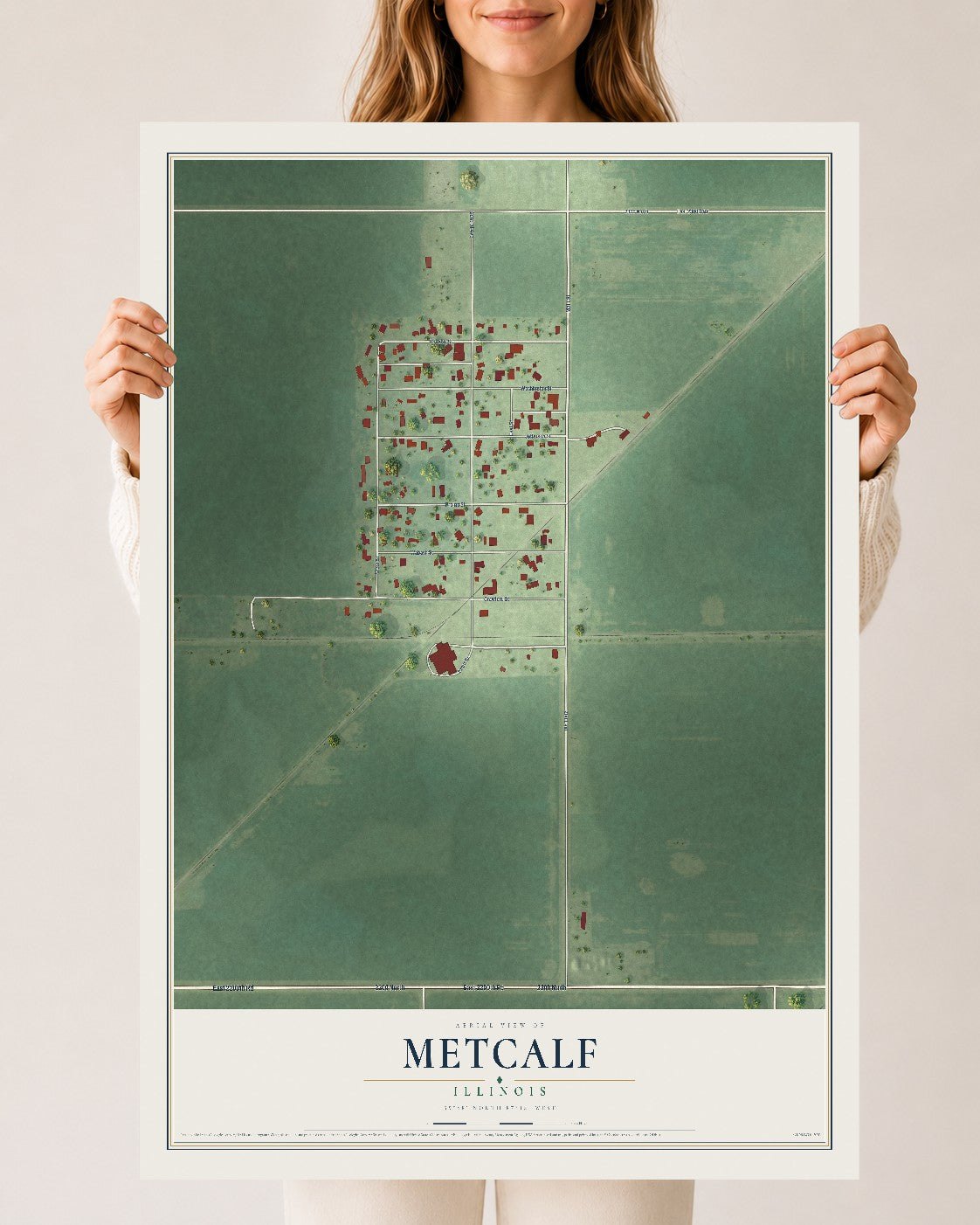 Map of Metcalf, Illinois, 24 x 36 inch unframed archival matte print