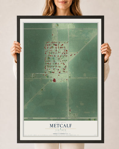 Map of Metcalf, Illinois, 24 x 36 inch print in a black wood frame