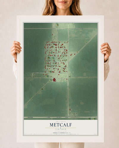 Map of Metcalf, Illinois, 24 x 36 inch print in a white wood frame