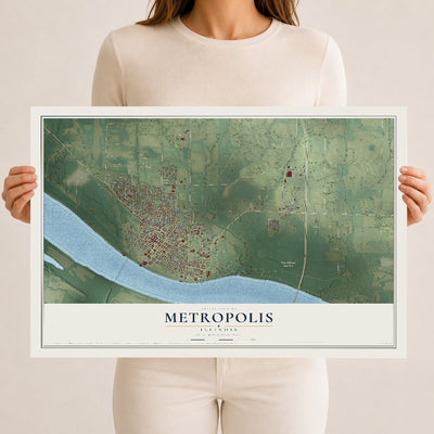 Map of Metropolis, Illinois, 12 x 18 inch unframed archival matte print