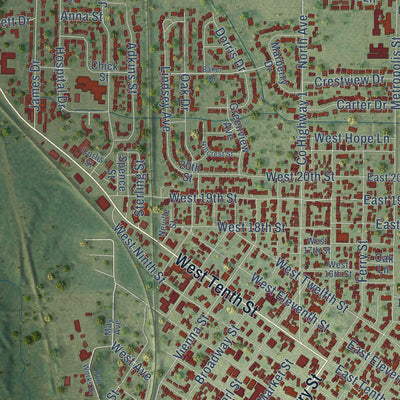 Close-up of the map of Metropolis, Illinois print showing street and building detail