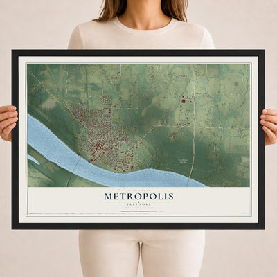 Map of Metropolis, Illinois, 18 x 24 inch print in a black wood frame
