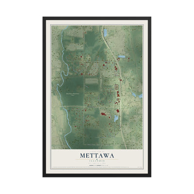 Map of Mettawa, Illinois, 12 x 18 inch print in a black wood frame