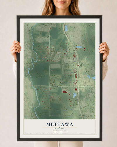 Map of Mettawa, Illinois, 24 x 36 inch print in a black wood frame