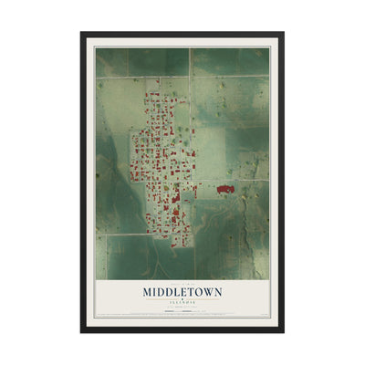 Map of Middletown, Illinois, 12 x 18 inch print in a black wood frame