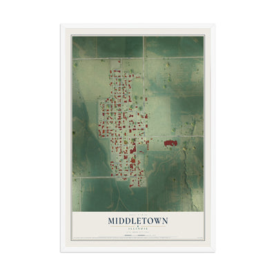 Map of Middletown, Illinois, 12 x 18 inch print in a white wood frame