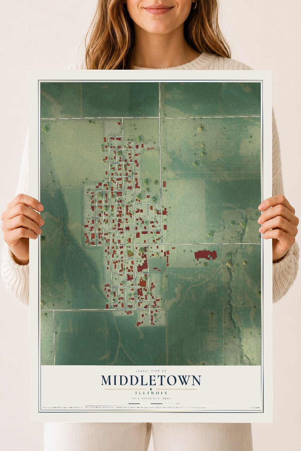 Map of Middletown, Illinois, 18 x 24 inch unframed archival matte print