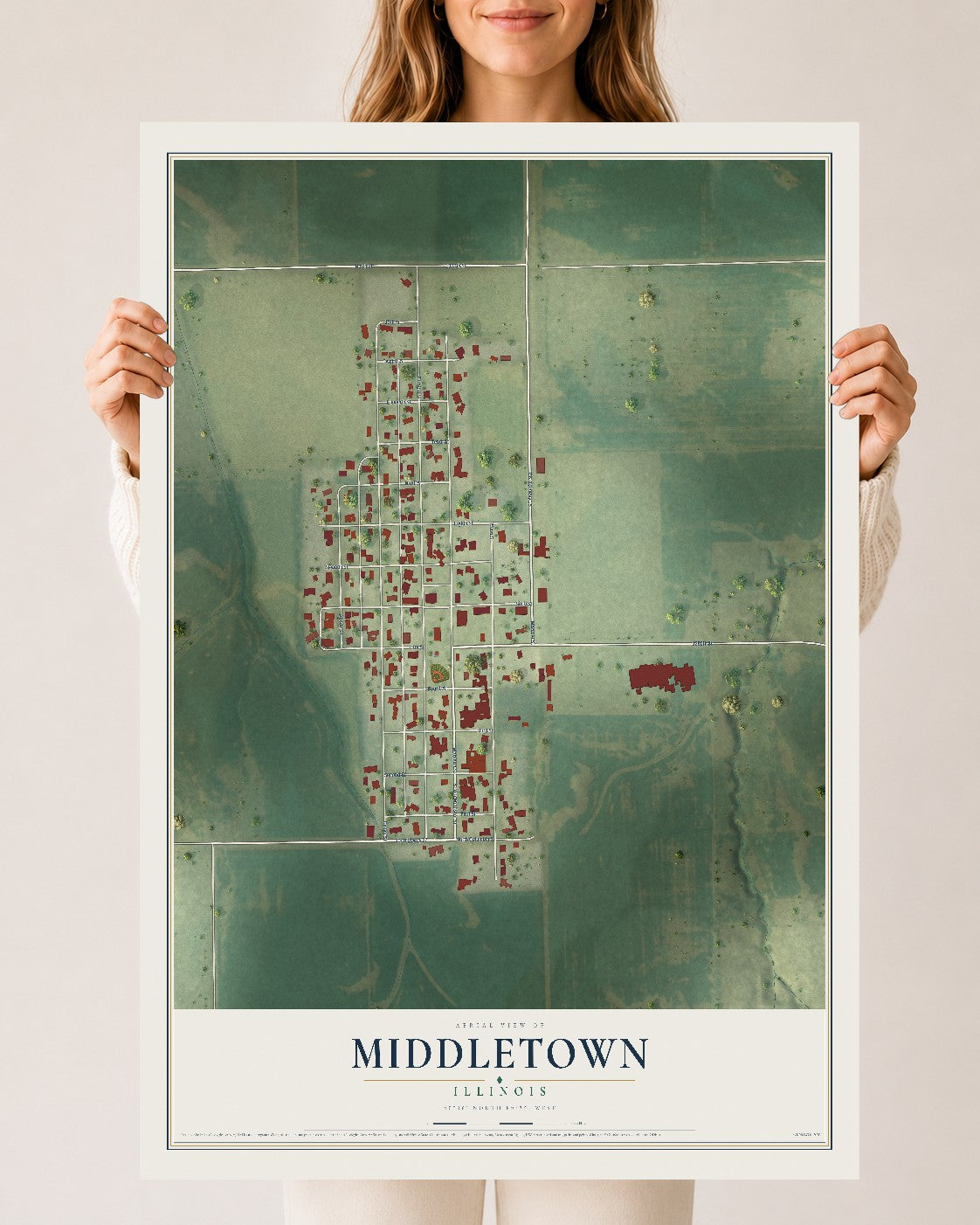 Map of Middletown, Illinois, 24 x 36 inch unframed archival matte print