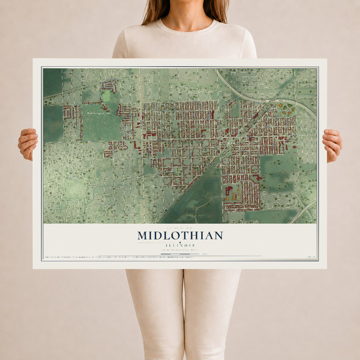 Map of Midlothian, Illinois, 24 x 36 inch unframed archival matte print