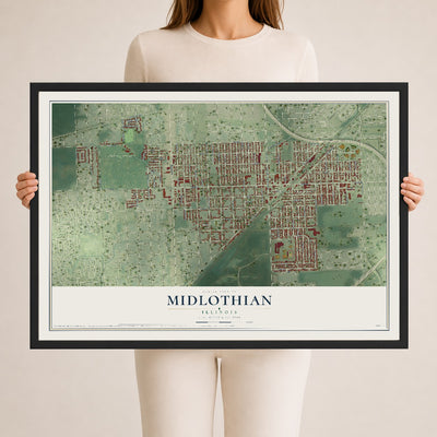 Map of Midlothian, Illinois, 24 x 36 inch print in a black wood frame