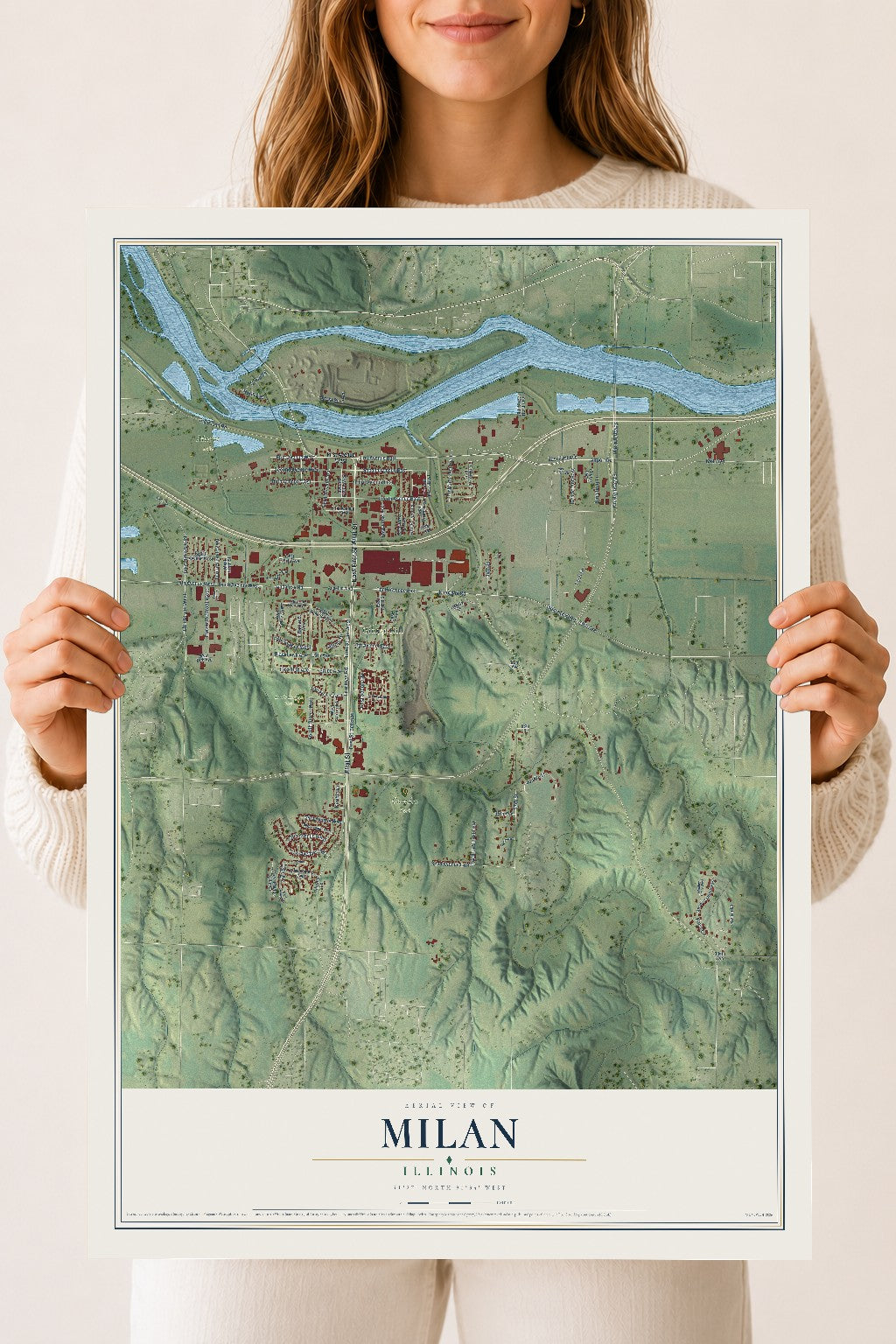 Map of Milan, Illinois, 18 x 24 inch unframed archival matte print