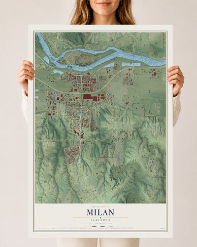 Map of Milan, Illinois, 24 x 36 inch unframed archival matte print