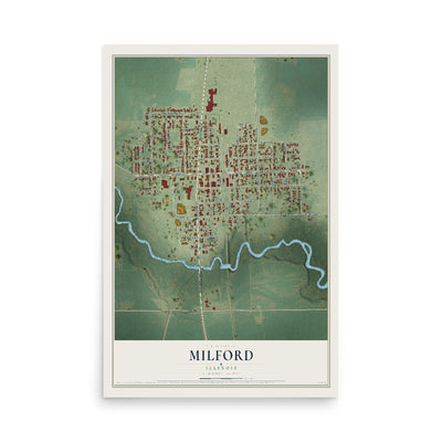 Map of Milford, Illinois, 12 x 18 inch unframed archival matte print