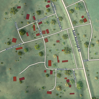 Close-up of the map of Mill Creek, Illinois print showing street and building detail