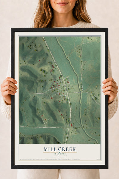 Map of Mill Creek, Illinois, 18 x 24 inch print in a black wood frame