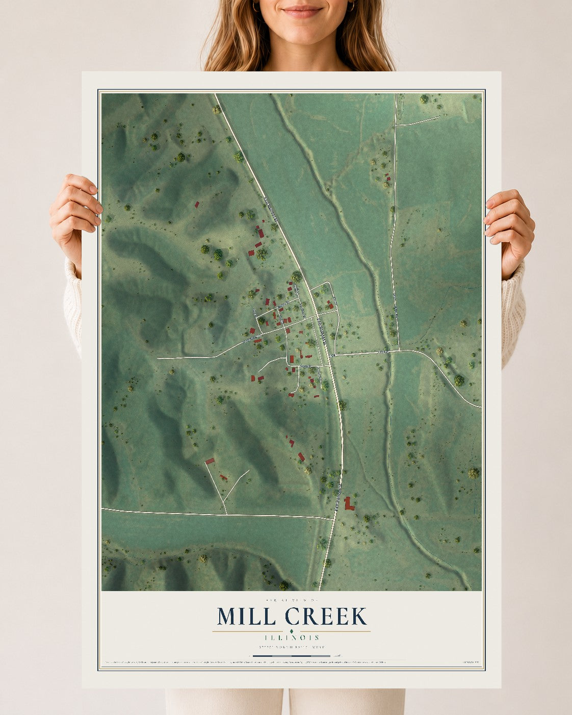 Map of Mill Creek, Illinois, 24 x 36 inch unframed archival matte print